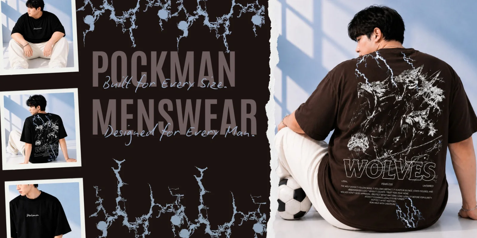 Pockman Menswear — built for every size, designed for every man. WOLVES oversized graphic tee.